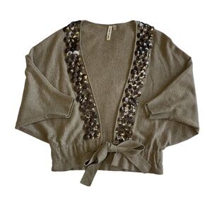 ROBBI & NIKKI Wool Cashmere Sequin Belted Cardigan Sweater Dolman Sleeve L EUC